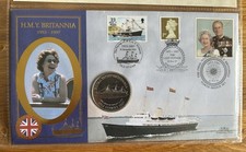 1997 HMY Britannia "The Last Voyage" Benham FDC, CoA, and IoW one Euro coin.