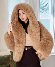 New Fur Coat Women's Faux Fur Short Overcoat Jacket Hooded Parka Lady Plush Tops