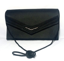 Vintage Carla Marchi Black Satin with Rhinestones Clutch Bag/Crossbody Purse