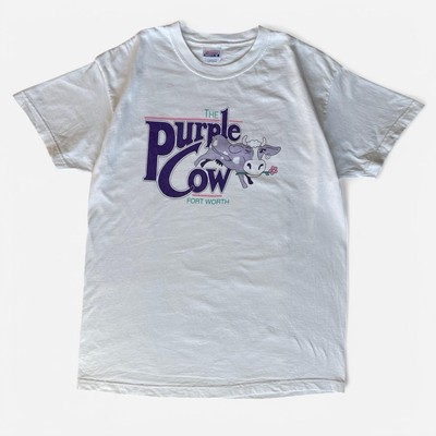 VTG Purple Cow Fort Worth T Shirt L White Hanes Beefy Destination Streetwear