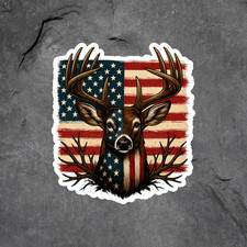 Deer Patriotic Sticker Vinyl Decal American Flag Buck Hunting Usa