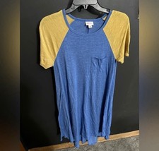 LuLaRoe Baseball Style Short Sleeve Pocket Swing Dress Blue Yellow High Lo Sz XS