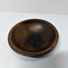 Vintage Wooden Bowl Solid MCM 6 Thick Rim Dark Brown 1.5 Tall
