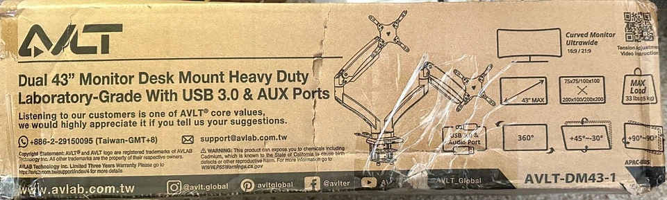 AVLT Dual 13"-43" Monitor Arm Desk Mount fits Two Flat/Curved Monitors - Image 3 of 3