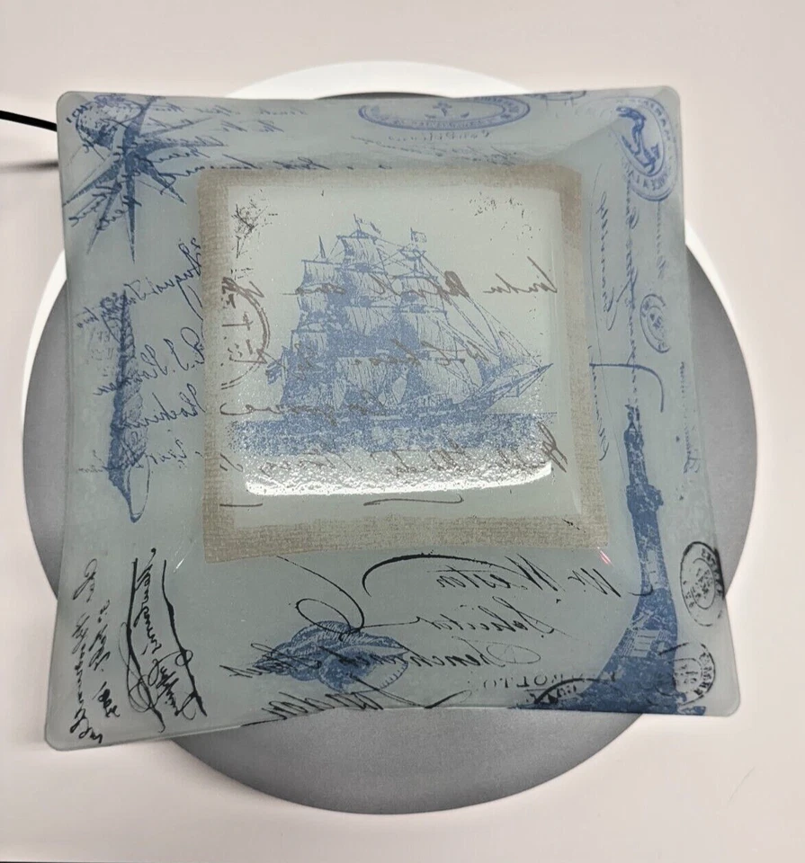 Placa cuadrada de vidrio esmerilado de inspiración náutica vintage - velero y marítimo Foto 4 de 4