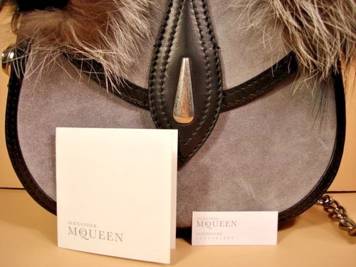 Alexander McQueen Skull Grey Suede Leather Fur Handbag Shoulder Bag Purse New - Picture 10 of 12