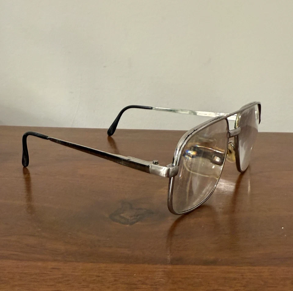 Marco de gafas de aviador vintage de metal tono plateado estilo años 80 lentes transparentes retro Foto 2 de 4