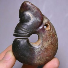 6CM China Hongshan Culture Old Jade Carving Yu Pig Dragon Hook Amulet pendant