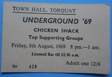 Chicken Shack Concert Ticket Aug 8, 1969 Town Hall, Torquay, Devon, England