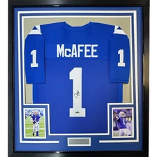 Framed Facsimile Autographed Pat McAfee 35x39 Indianapolis Blue Football Jersey