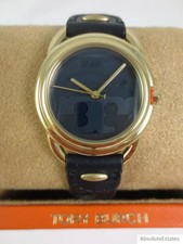 NEW Tory Burch Gold Navy Blue Braided Leather Miller Watch TBW7221 Logo NIB NWT