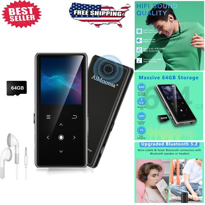 Minimalist 64GB MP3 Player with Built-in Speaker & FM Radio - Travel Friendly!