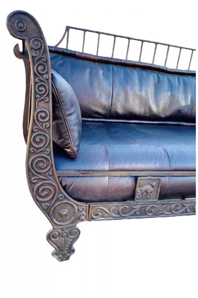 Антикварный диван Thomasville из натуральной кожи и кованого железа - Изображение 2 из 4