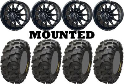 Kit 4 ITP Blackwater Evolution Tires 30x10-14 on Frontline 762 Black Wheels HP1K