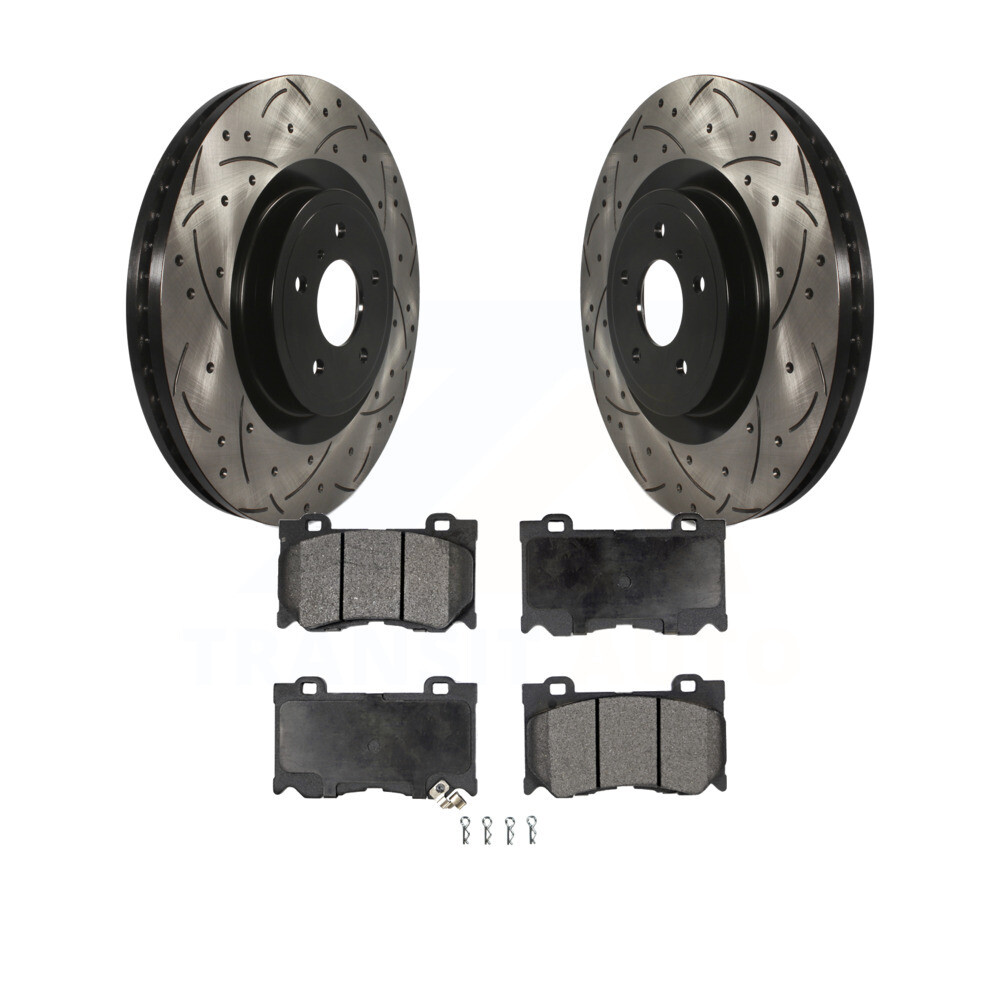 Front Drill Slot Brake Rotors Ceramic Pad Kit For INFINITI G37 Q50
