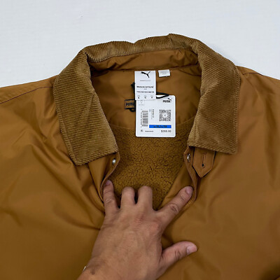 $350 Mens Size XL Puma x Maison Kitsune Brown Trench Coat Corduroy
