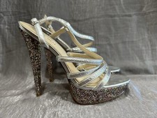 Nine West Spike Heels Platform Sandals Silver Glitter Size 7.5