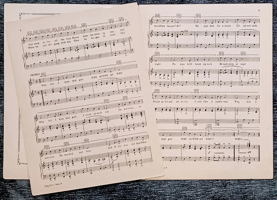 Partituras antiguas Why Did I Kiss That Girl 1934 música clásica recuerdos ORIG Foto 3 de 4