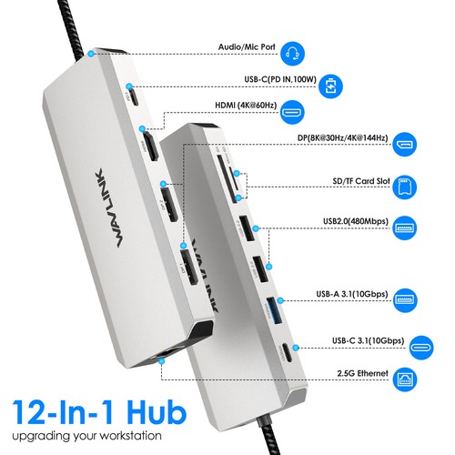 WAVLINK USB C Docking Station 2/3/4 Monitors Hub w/Charging USB2.0/3.0 Port RJ45 - Picture 51 of 127