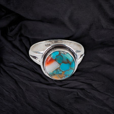 Spiny Oyster Copper Turquoise Gemstone 925 Sterling Silver Jewelry Ring Gift For