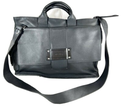 TOUS Black Leather Messenger Bag Briefcase Bag 