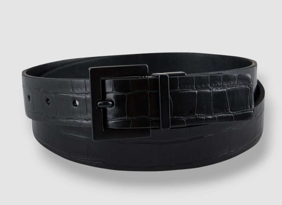 INC International Concepts Black Croc Embossed Genuine Calf Leather Belt M Made NicoBlu® Greer Croc-Embossed Leather Belt in Rich Black main image 4