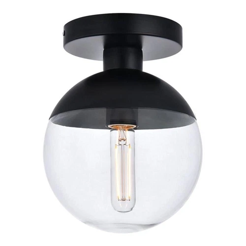 Living District Eclipse 1-Light Metal & Glass Flush Mount in Clear/Black - Picture 1 of 6