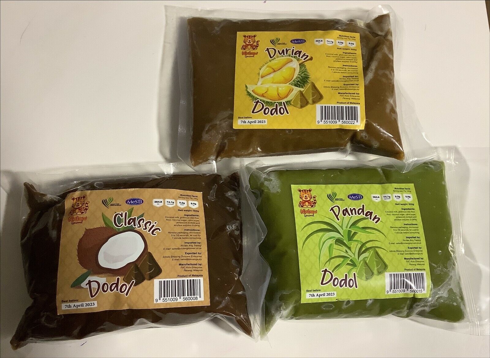 500g Dodol X 3 paquetes, mezclar y combinar Pandan, Coco azúcar y sabores durion