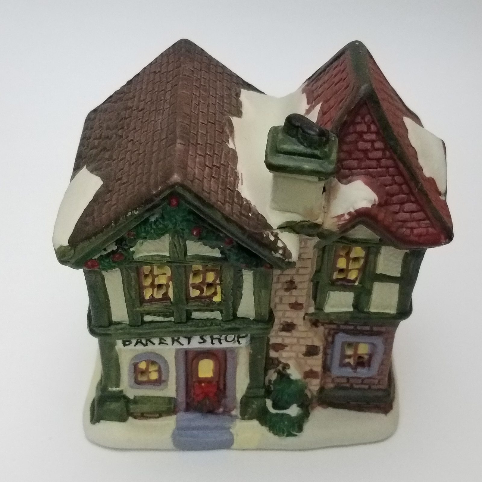 Holiday Time Two Store Bakery Shop Porcelain Mini House Christmas 92121B U4 4"H
