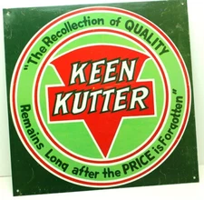 Very Nice Used Vintage Metal KEEN KUTTER advertising sign. 11-3/4" square