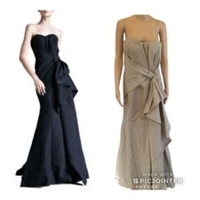 CAROLINA HERRERA STRAPLESS SILK FAILLE BEIGE GOWN SZ 8