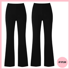 2 PACK Ladies Nurse Health Care Work Ribbed Elasticated Bootleg Trousers Pants