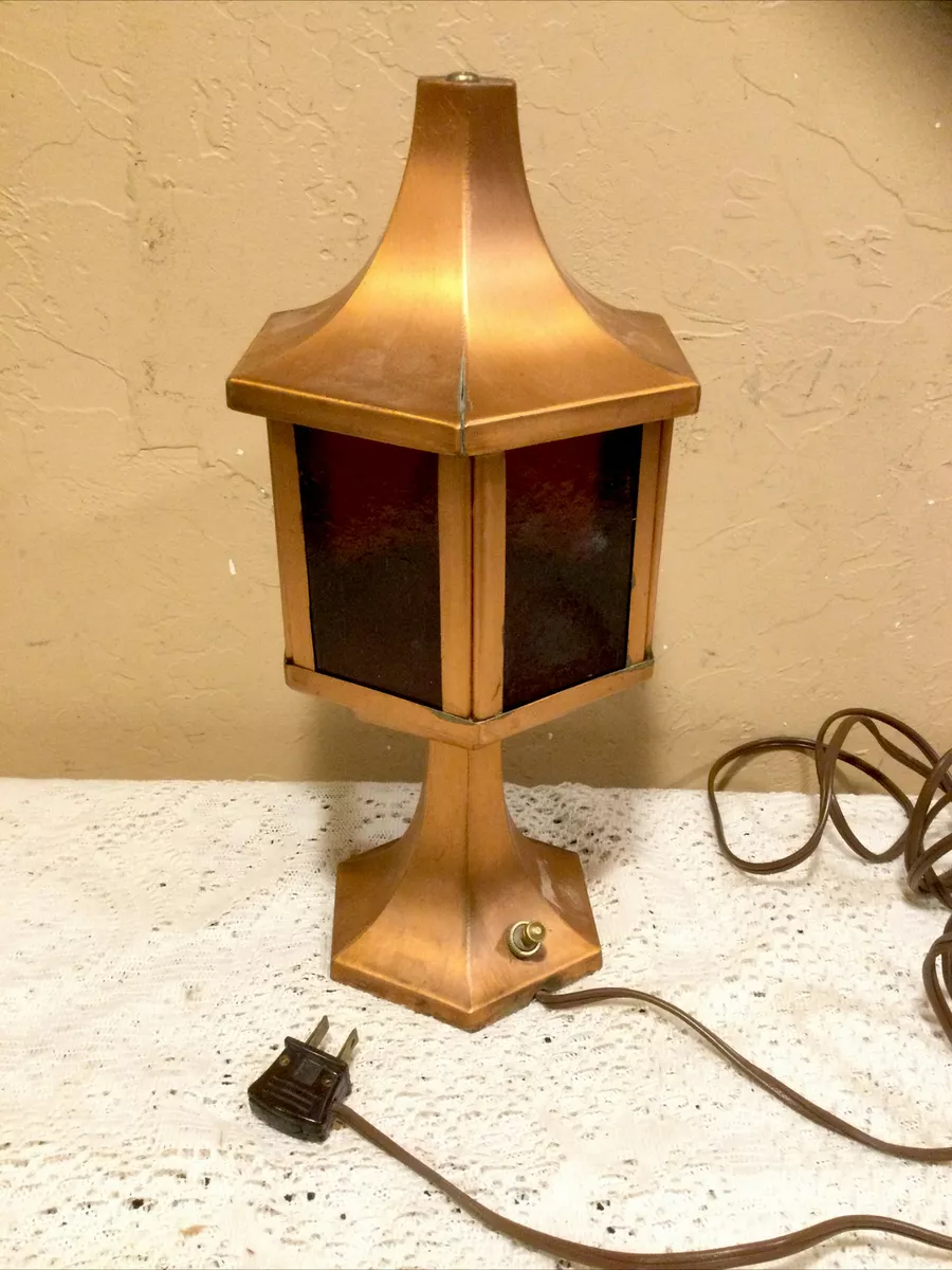 Vintage 12.5” Copper Colored Metal Electric Lantern Desk Lamp Novelty Light