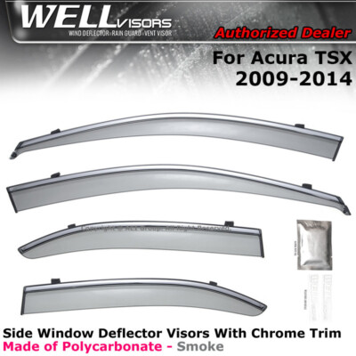WELLvisors For Acura TSX 09-14 Sedan Deflector Clip on Window Visors Chrome