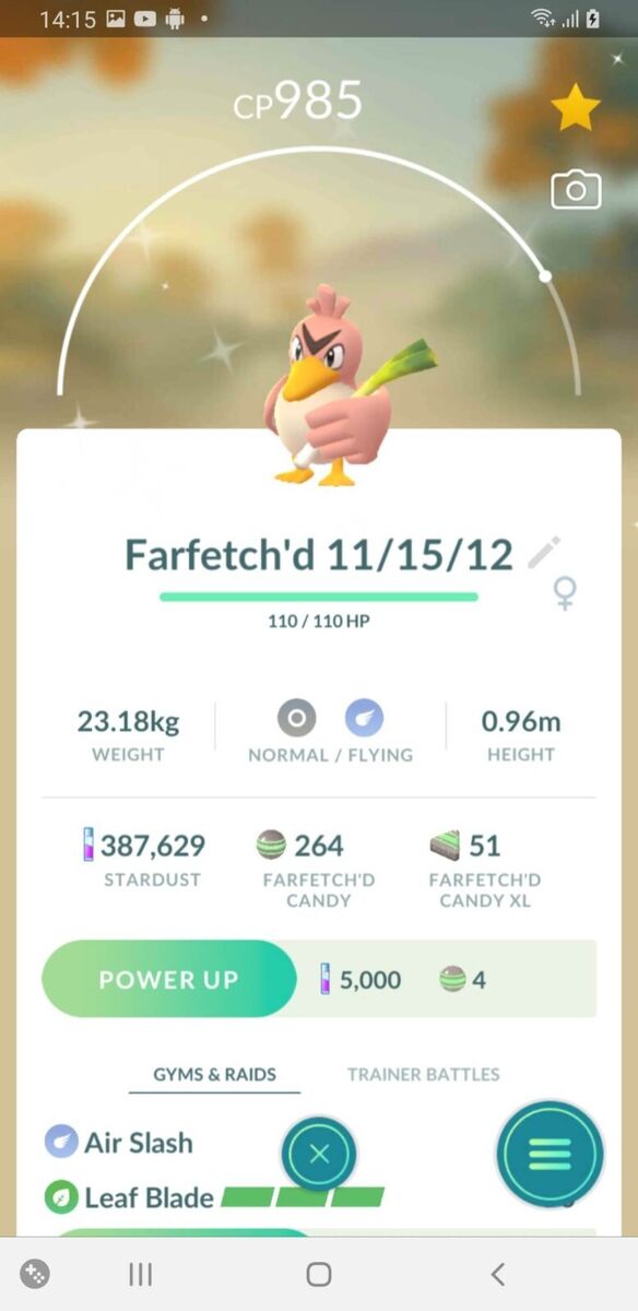 Farfetch'd max CP for all levels - Pokemon Go