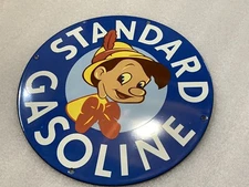 STANDARD GASOLINE PORCELAIN ENAMEL SIGN OIL GAS PUMP PLATE