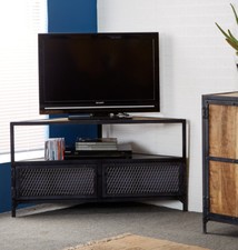 Vintage Industrial Reclaimed Metal & Wood Corner TV Media Unit for Living Room