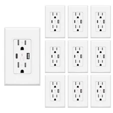 4.8A USB C Outlet with Power Delivery Duplex Receptacle in-Wall, 15Amp , 10pack