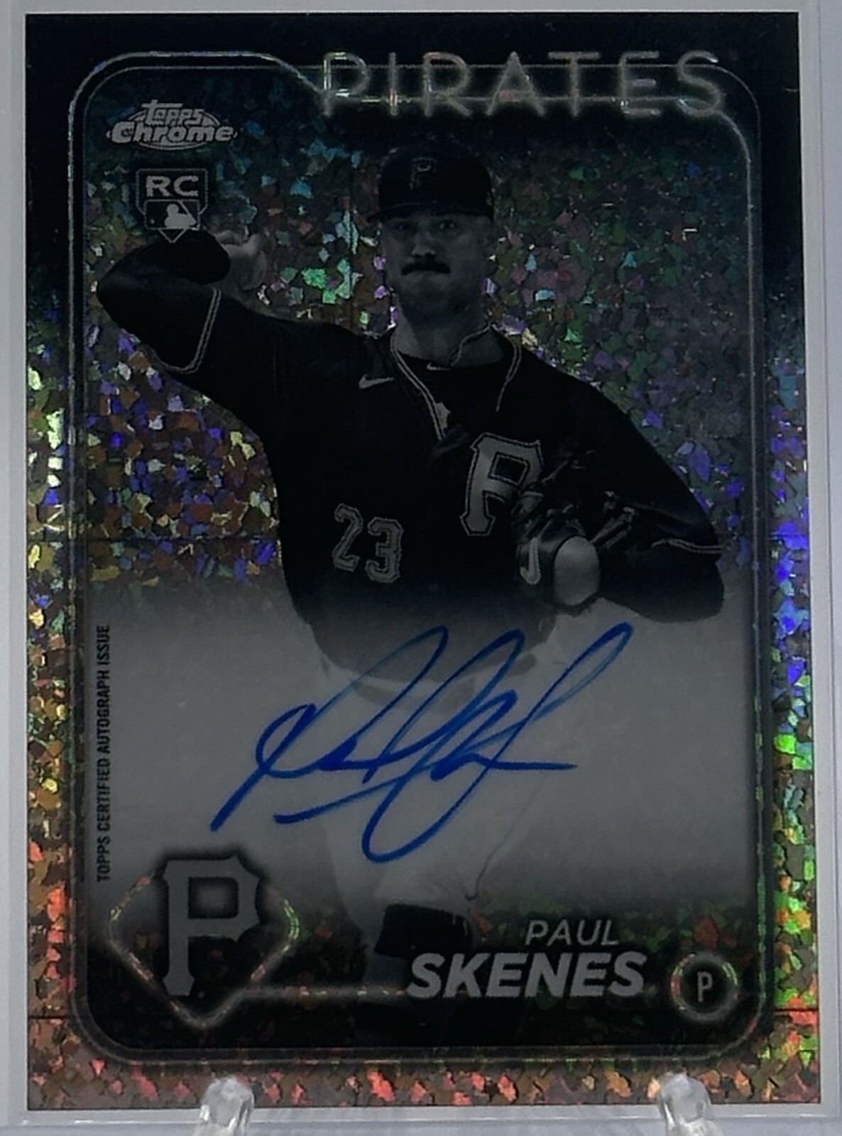 2024 Topps Chrome Update Paul Skenes On Card Auto Black And White Mini Diamond