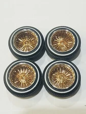 1/24 To 1/25 Scale Model Chrome And Gold Dayton Style Rims With White Wall Tires