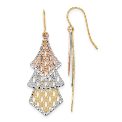 14k Tri-Color Gold Diamond-cut Filigree Drop & Dangle Earrings for Women, L-45mm