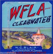 Clearwater Florida WFLA Radio Station Orange Citrus Fruit Crate Label Art Print