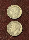 Two USA Silver Roosevelt Dimes 1954-P & 1954-D - FREE SHIP!