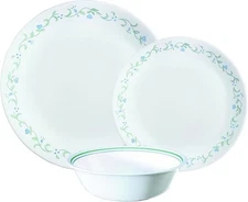 Corelle Country Cottage Dinnerware SET 12 Pieces- Setting for 4 White Green Blue