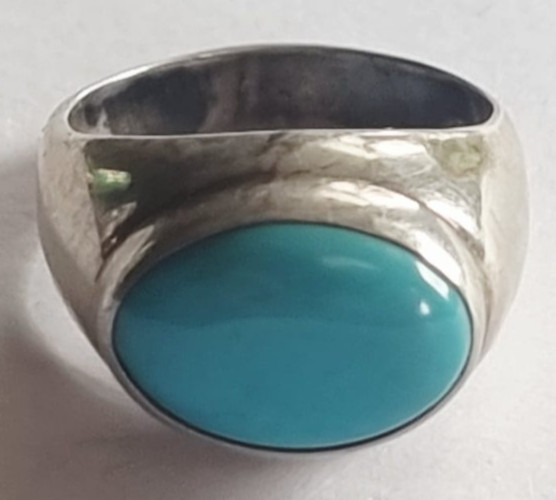 D0917 - Large Solid Silver Ring with Turquoise - … - image 1
