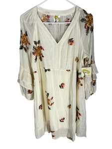 fig and flower embroidered dress Anthropologie Fig And Flower Dress Womens M Blue Tiered Embroidered Maxi