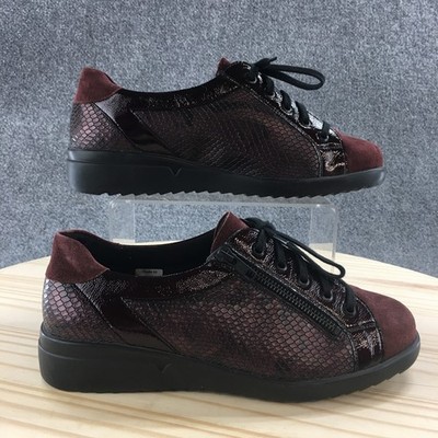 Solidus Shoes Womens 6 Maren Trainers Sneaker Burgundy Snake Skin Lace Up Casual