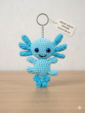 Handmade Crochet Axolotl Keychain 11cm Cute Amigurumi Gift Blue