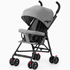 Gray/Black Newborn Baby Stroller, Folding Lightweight w/ Canopy & Harness