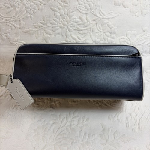 Vintage NY COACH Glove Tanned Leather Travel Kit Navy/Gray Tag Trim #2044
